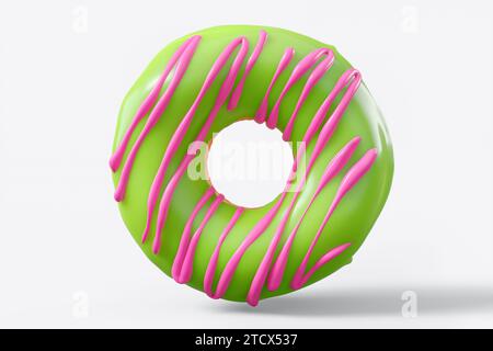 Chocolate glazed donut with sprinkles on a white background. 3d render and illustration of pastry and confectionery Stock Photo