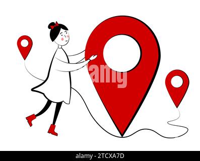 Girl and geolocation. Destination. Vector Stock Vector
