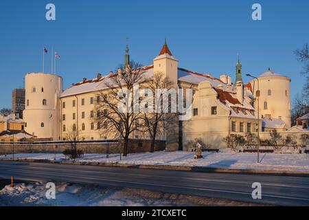 Old town of Riga - medieval Riga castle in the winter. Latvian presidential residence. Riga, Latvia. Stock Photo