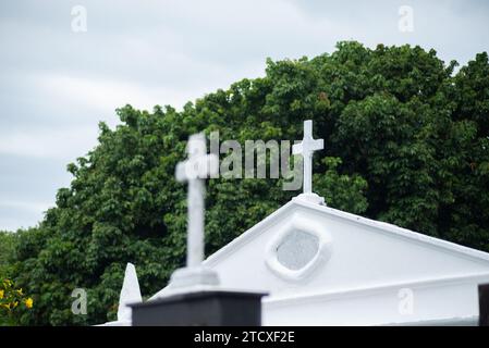 Salvador, Bahia, Brazil - November 02, 2023: Crosses on the tombs of the Campo Santo cemetery in the city of Salvador, Bahia. Stock Photo