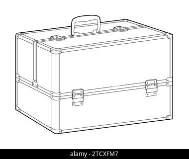 Cosmetic Case box silhouette bag. Fashion accessory technical illustration. Vector satchel front 3-4 view for Men, women, unisex style, flat handbag CAD mockup sketch outline isolated Stock Vector