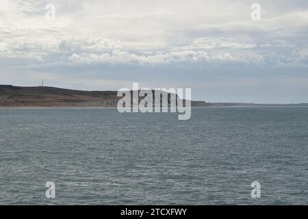 The elevated French coastline of Cap Blanc-Nez near Calais as seen from the sea Stock Photo