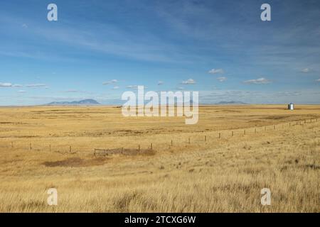 Looking northeast toward Sweetgrass Hills from I-15 near Shelby, Montana, USA Stock Photo