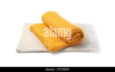 Two soft warm blankets isolated on white Stock Photo