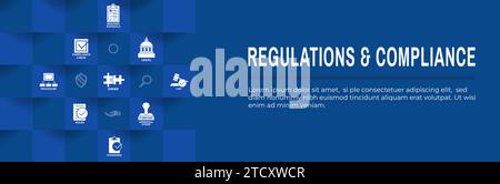 Regulations and Compliance Web Header Banner - Icon Set  - Governmental and Approval Stamp Stock Vector