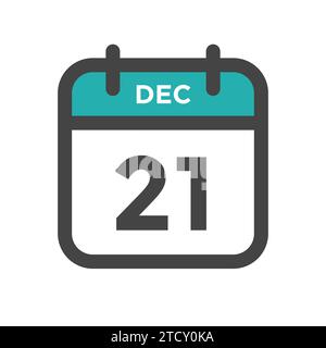 December 21 Calendar Day or Calender Date for Deadline and Appointment Stock Vector