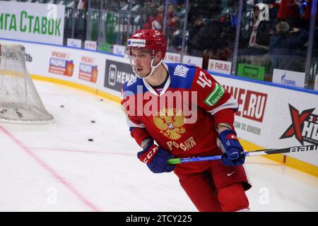 Saint Petersburg, Russia. 14th Dec, 2023. Russia 25 national hockey team player, Mikhail Vorobyov (42) seen in action during the Channel One Cup (ice hockey) between Russia 25 and Stars and the VHL at the Ice Sports Palace. (Final score; Russia 25 5:2 Stars and the VHL) Credit: SOPA Images Limited/Alamy Live News Stock Photo