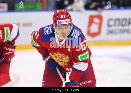 Saint Petersburg, Russia. 14th Dec, 2023. Russia 25 national hockey team player, Marat Khairullin (61) seen in action during the Channel One Cup (ice hockey) between Russia 25 and Stars and the VHL at the Ice Sports Palace. (Final score; Russia 25 5:2 Stars and the VHL) Credit: SOPA Images Limited/Alamy Live News Stock Photo