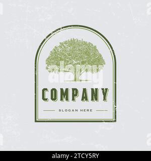 Oak Maple Tree Silhouette. Residential landscape vintage. Oak Tree Concept Logo Template Stock Vector