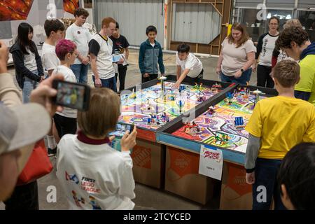A FIRST LEGO League (FLL) regional competition in Salem, Oregon, on Saturday, December 2, 2023. Stock Photo
