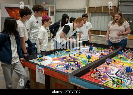 A FIRST LEGO League (FLL) regional competition in Salem, Oregon, on Saturday, December 2, 2023. Stock Photo
