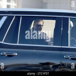 CENTRAL ISLIP, NEW YORK - DECEMBER 12: With fists clenched, former U.S. Representative George Santos (R-N.Y.) and his attorney leave the Alfonse D'Amato Federal Courthouse in Central Islip, New York, on December 12, 2023. People: George Santos Credit: Storms Media Group/Alamy Live News Stock Photo