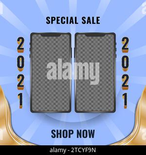 New year 2021 sale banner or poster with smartphone template Stock Vector