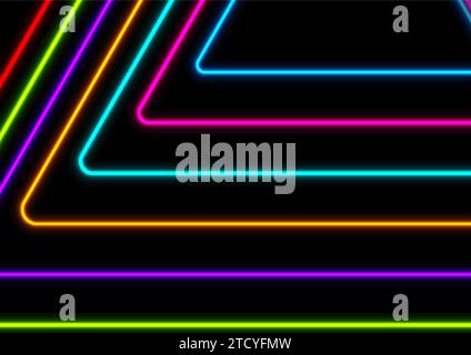 Colorful glowing neon triangles abstract tech background. Geometric vector design Stock Vector