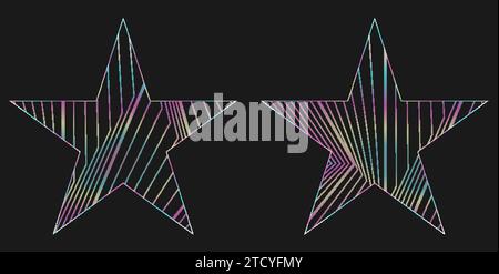 Stars with curved refracted holographic lines abstract design. Vector background Stock Vector