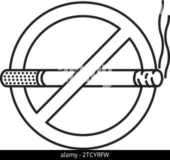 No smoking symbol vector line icon with burning filter cigarette for No Smoking Day on march 11 Stock Vector