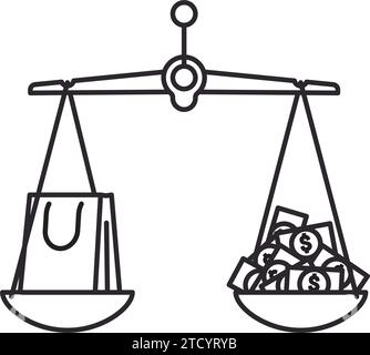 Scales with shopping bag and money isolated vector line icon for World consumer rights day on march 15 Stock Vector