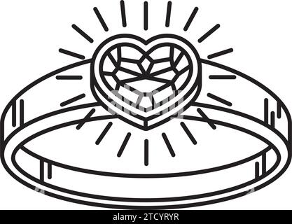 Engagement ring with heart-shaped gemstone vector line icon for National Proposal Day on March 20 Stock Vector