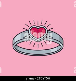 Engagement ring with heart-shaped pink gemstone vector illustration for national, Proposal Day on March 20 Stock Vector