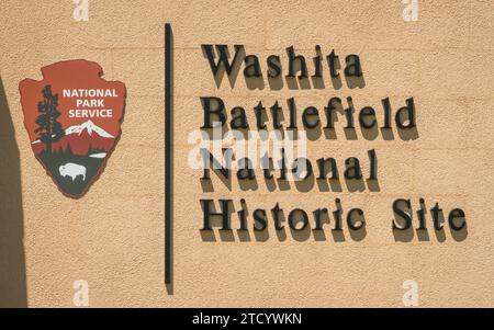 The National Park Service Welcome Sign at Washita Battlefield National Historic Site Stock Photo