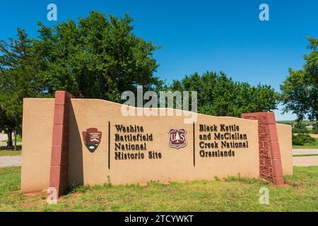 The National Park Service Welcome Sign at Washita Battlefield National Historic Site Stock Photo