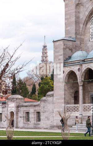 Istanbul, Turkiye - March 7, 2023: Beyazıt Tower, also named Seraskier Tower, is an 85 metre tall fire watch tower located in the courtyard of Istanbu Stock Photo