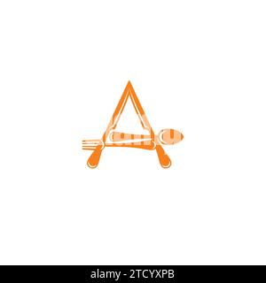 spoon, fork and knife form the letter A Stock Vector
