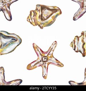 Acrylic hand painted sea shells, corals and pearls wreath illustration ...