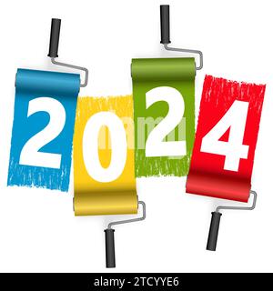 paint roller concept New Year 2024 Stock Vector