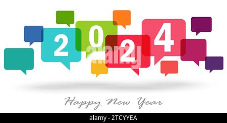 eps vector file with new year greetings with colored speech bubbles and text 2024 Stock Vector