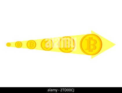 Bitcoin growth. Cryptocurrency is growing in price. Bitcoin increases in size Stock Vector