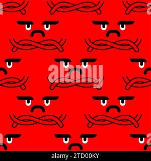 Angry Pattern seamless. Unhappy face Background. Aggressive emoji ornament Stock Vector