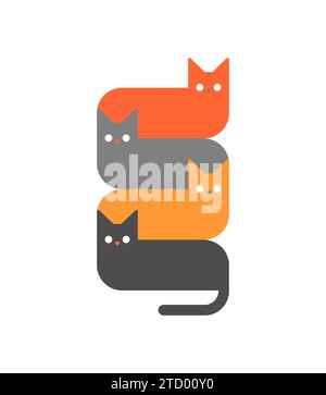 Chain of cats. Lots of pets. Set cat Stock Vector