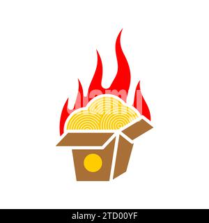 Fiery Chinese food sign icon. Hot fast food symbol. Fiery food. Street food concept with pepper. Stock Vector