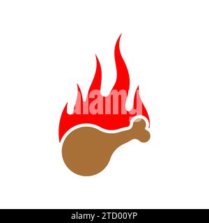 Fiery chicken food sign icon. Hot fast food symbol. Fiery food. Street food concept with pepper. Stock Vector