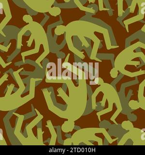 Falling man Military Pattern seamless. man fell Army Background. Man flies down soldier and protective ornament Stock Vector