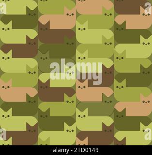 Cat Military Pattern seamless. pet soldier and protective Background. Army fabric ornament Stock Vector