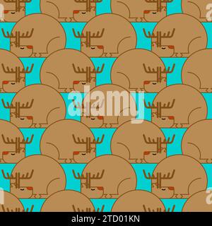 Sleeping Christmas reindeer Pattern seamless. Reindeer Santa Background. Stock Vector