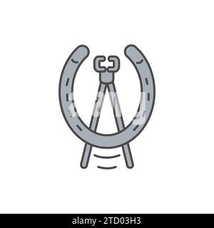 Horseshoe colored flat icon and nail pulling tool of blacksmith isolated on white background Stock Vector