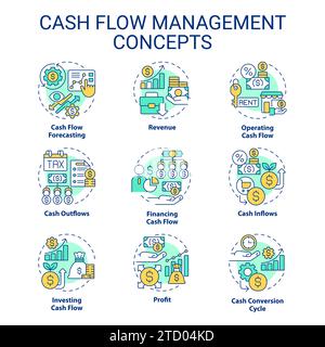 Editable line icon set representing cash flow management Stock Vector