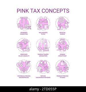 2D customizable thin line icon set representing pink tax Stock Vector