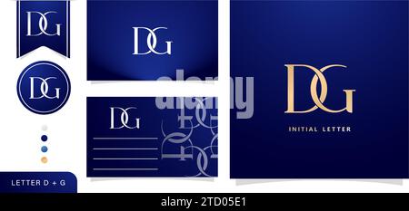a set of business cards with the letter dg, Luxury Initial Letters D and G Logos Designs in Blue Colors for branding ads campaigns, letterpress Stock Vector