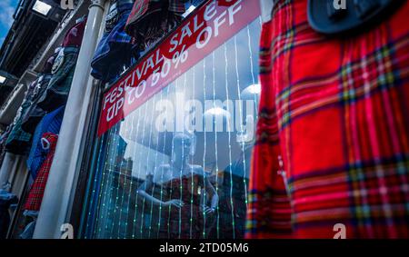 Tourist tartan shop in the Grassmarket, Edinburgh, Scotland Stock Photo