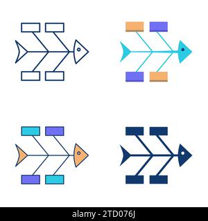 Ishikawa fishbone diagram icon set in flat and line style. Cause and effect scheme, problem solving chart. Vector illustration Stock Vector