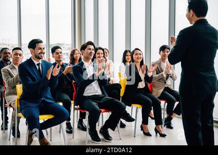 Commendable achievement Diverse business team claps hands, acknowledging the success of a new Stock Photo