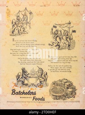An advertisement in verse for Batchelors Foods in the June 1953 special edition of the BBC listings magazine Radio Times, issued for the coronation of Queen Elizabeth II on June 2nd. Stock Photo