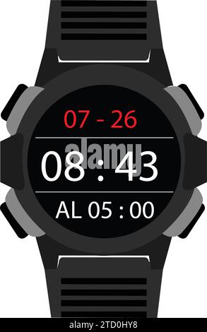 Vector illustration of black color smart wrist watch Stock Vector