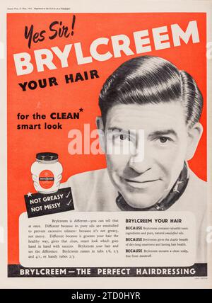 A 1953 advertisement for Brylcreem, the popular men's hair styling product, in a copy of Picture Post magazine Stock Photo