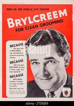 A 1953 advertisement for Brylcreem, the popular men's hair styling product, in a copy of Picture Post magazine Stock Photo