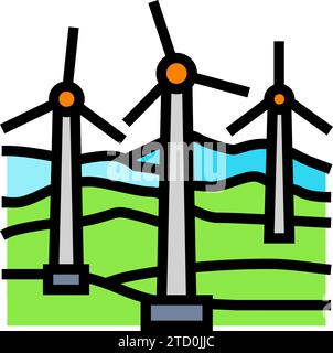 farm aerial view wind turbine icon color illustration Stock Vector ...
